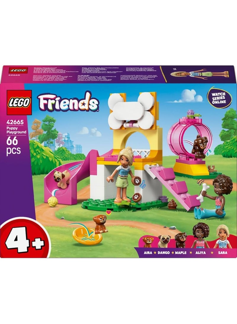 LEGO لعبة LEGO Friends ملعب الجراء للفتيات من عمر 4 سنوات فما فوق - تشمل حديقة مع زلاجة، و2 دمى صغيرة و3 شخصيات كلاب - فكرة هدية إبداعية - 42665 - Image 1